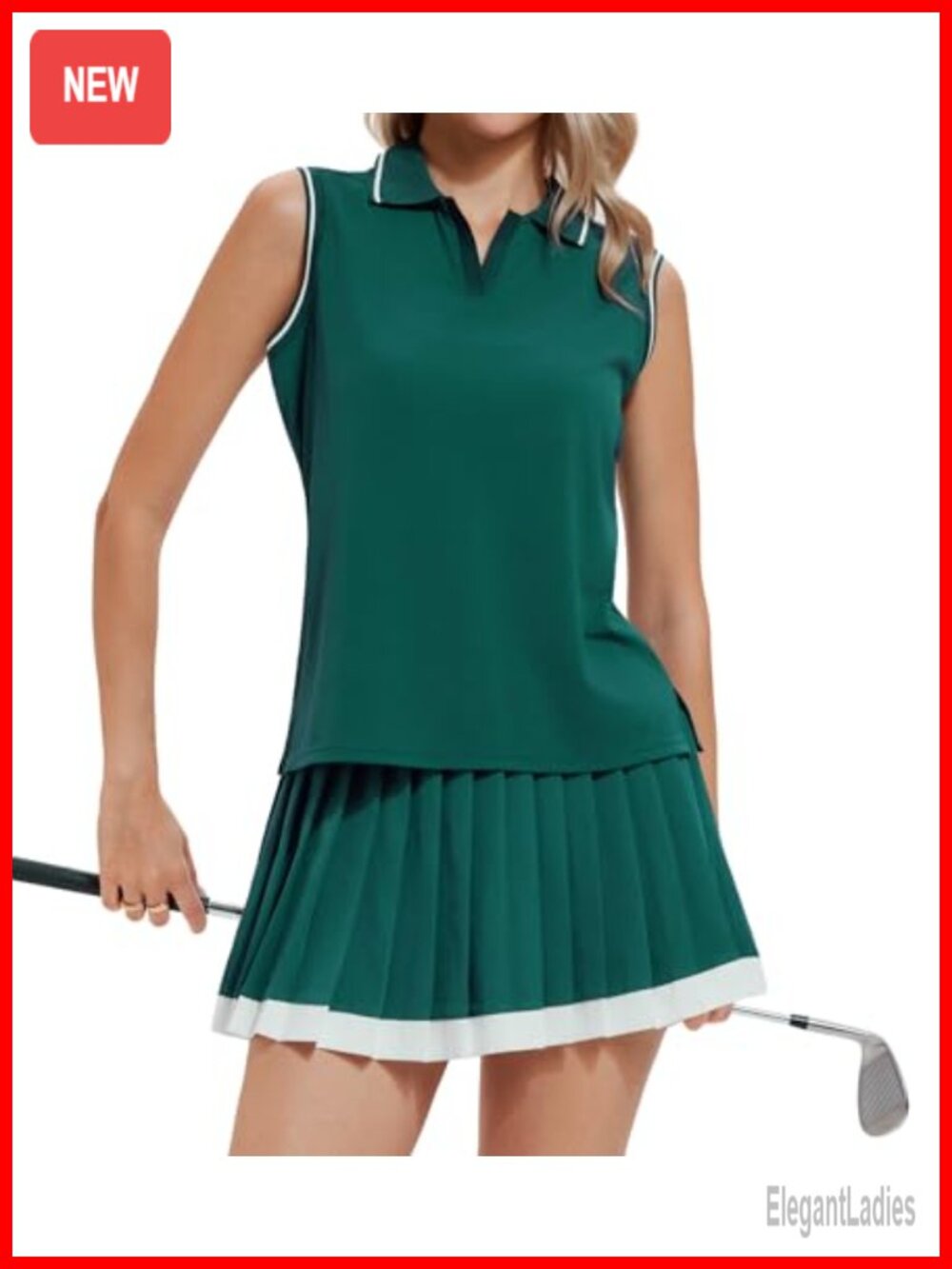 Sleeveless Polo Top Pleated Tennis Skirt Set with Shorts